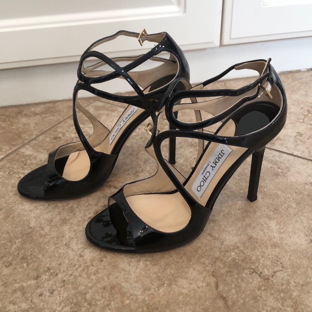 Jimmy Choo Lang 100 Strappy Patent Leather Sandals